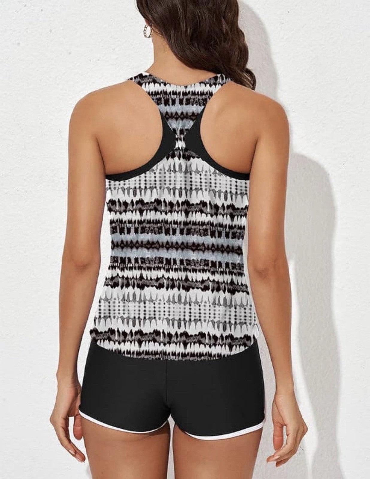 Black White 3 Piece Tankini Swimsuits for Women Athletic Bathing Suits Swim M