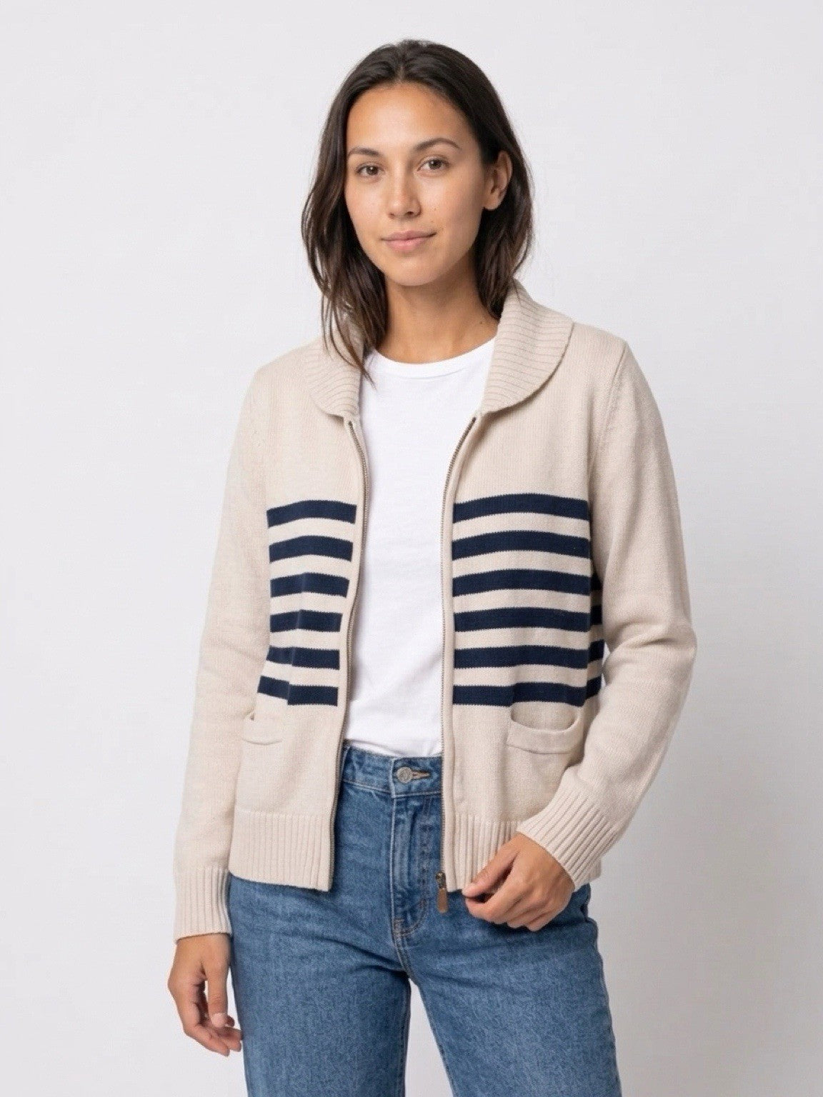 Merona Women’s Striped Zip Front Cardigan Sweater Large