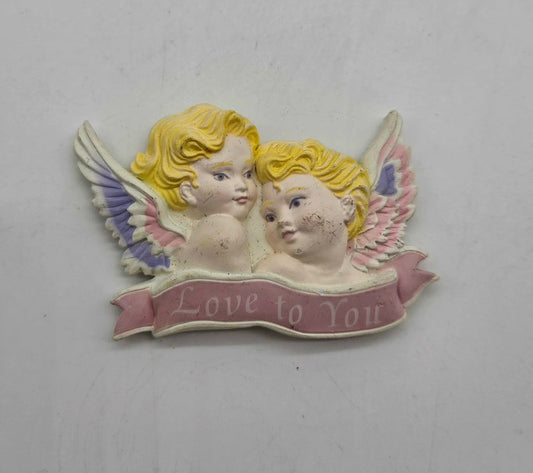 Vintage Cherub Angels “Love To You” Fridge Magnet Resin Valentine Decor