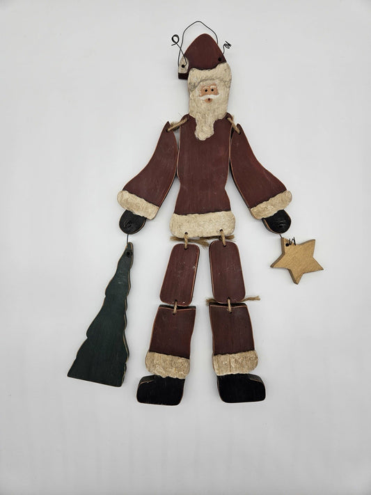 VTG Primitive Folk Art Large Wood Wire Hanging Santa Tree & Star Christmas Decor