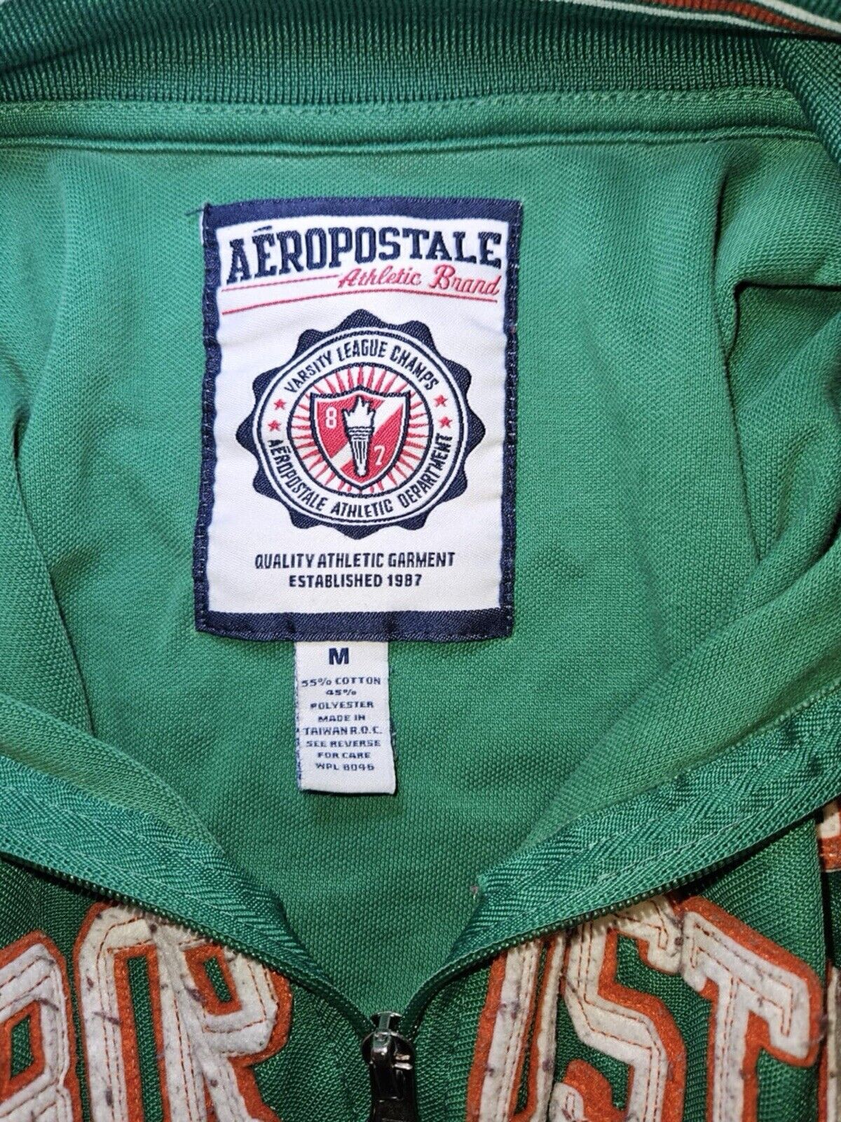 Vintage Aeropostale Track Jacket Mens Size M Sleeve Stripes Full Zip Green