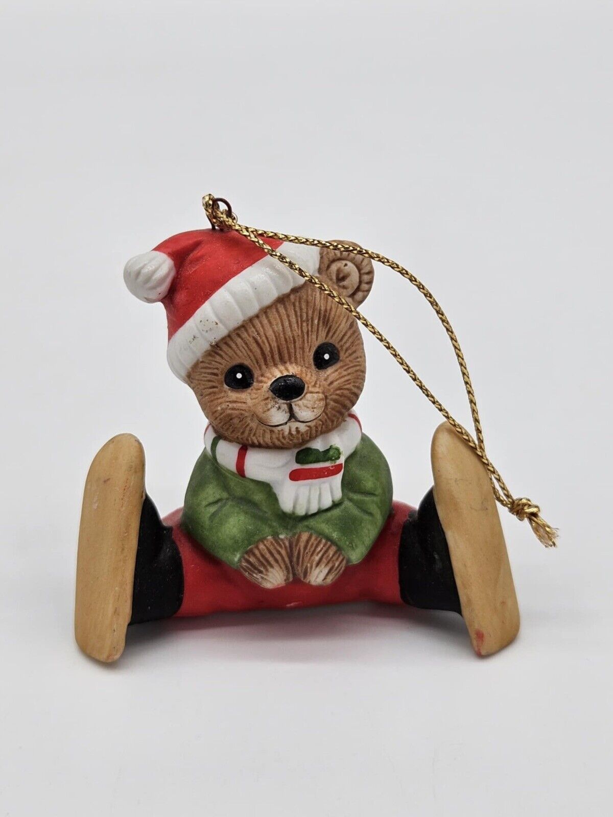 Vintage Pair Homco Bear Christmas Ornaments Skater Skier 5513 Home Interiors