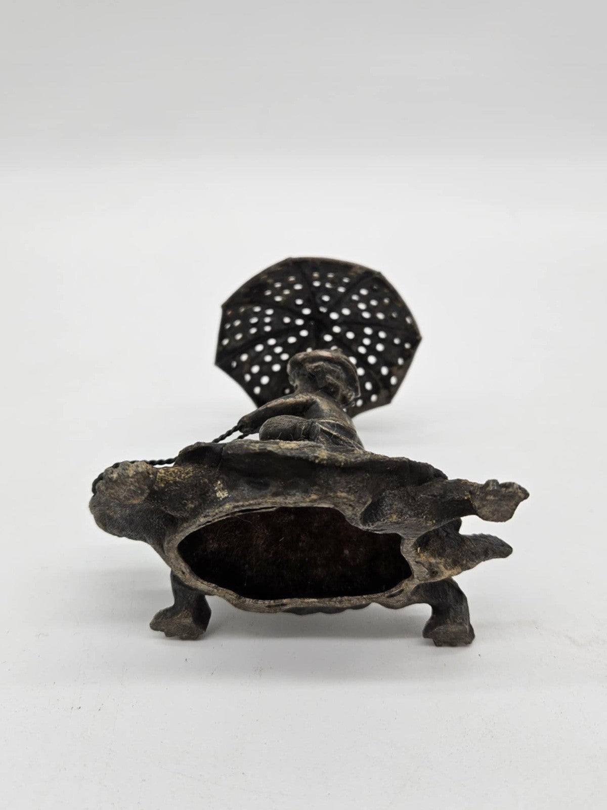 Rare Pairpoint Toothpick Holder Cherub on a Turtle Holding an Umbrella c. 1880