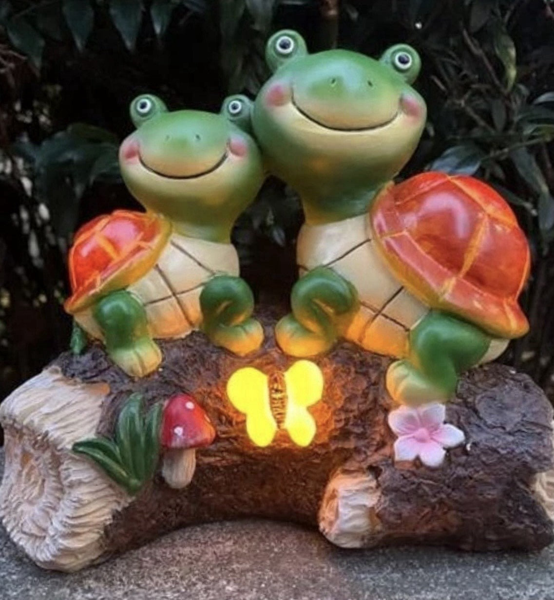 Garden Turtle Figurines Outdoor Decor - Outdoor Statues with Solar Twin Turtle
