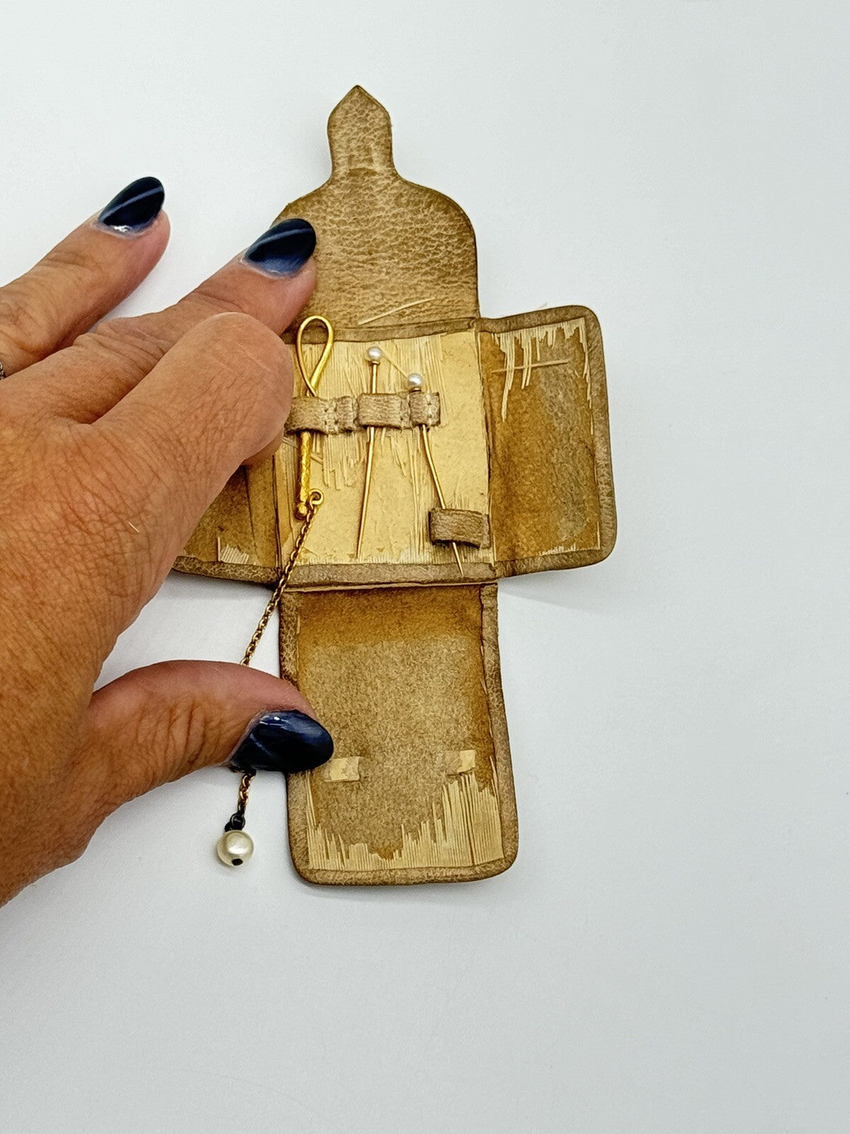 Civil War Era Tiny Leather Antique Sewing Pouch