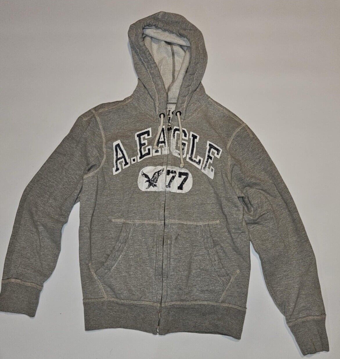 Grey American Eagle Zip Up Hoodie ~ Sz M