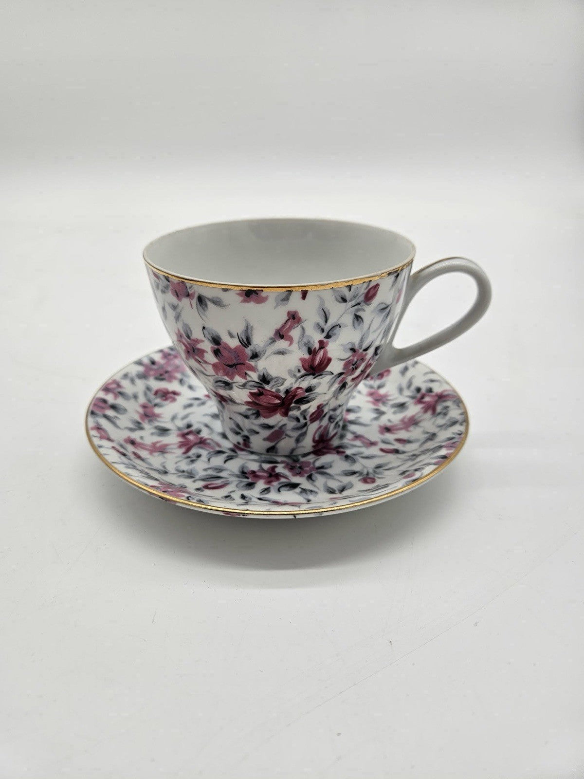 Tea Cup Music Box Bone China Japan Flowers Pattern Gold Trim Collectible Vintage
