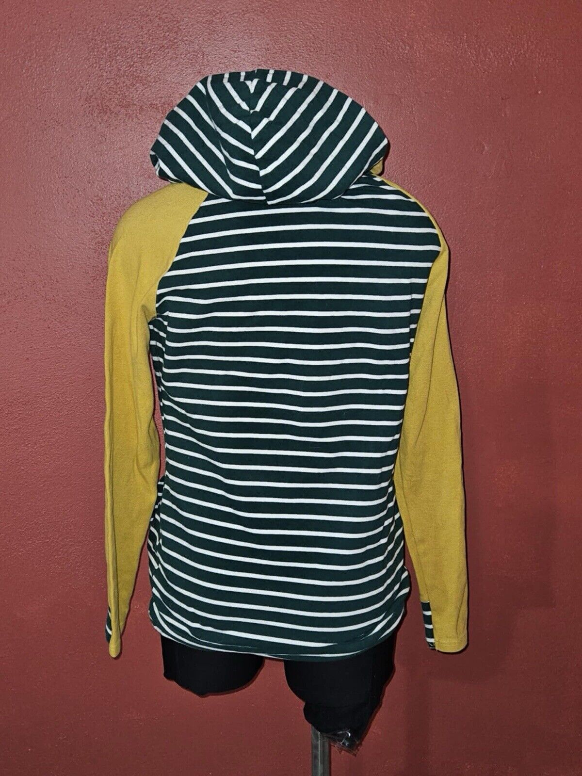 Striped Green Collection & Mustard Yellow Double Hooded Sweater sz M