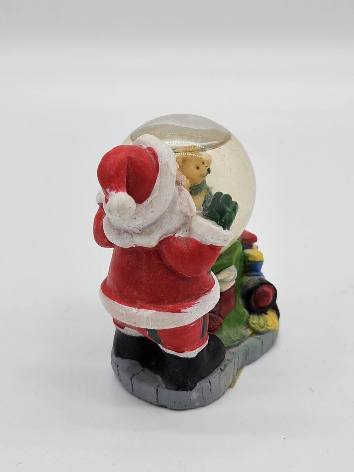 Multi-color 3 1/2" Snow Globe Snowdome w Santa & Toys Ornament VTG