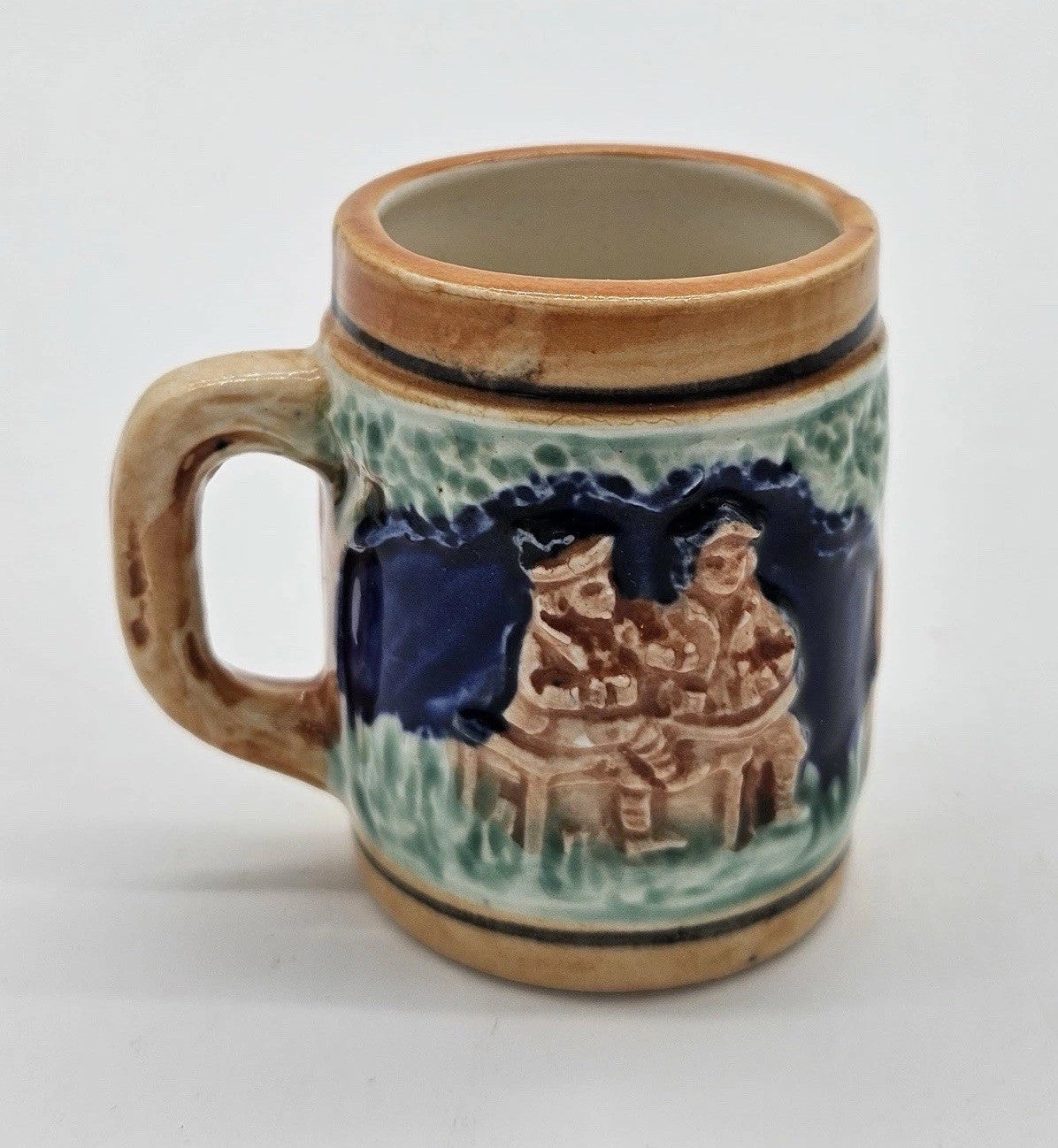 Made in Japan Handpainted German Style Mini Beer Stein with People and Dog Scene