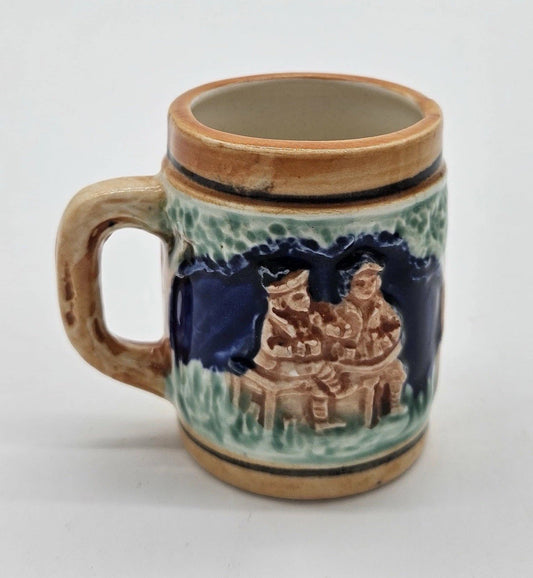 Made in Japan Handpainted German Style Mini Beer Stein with People and Dog Scene