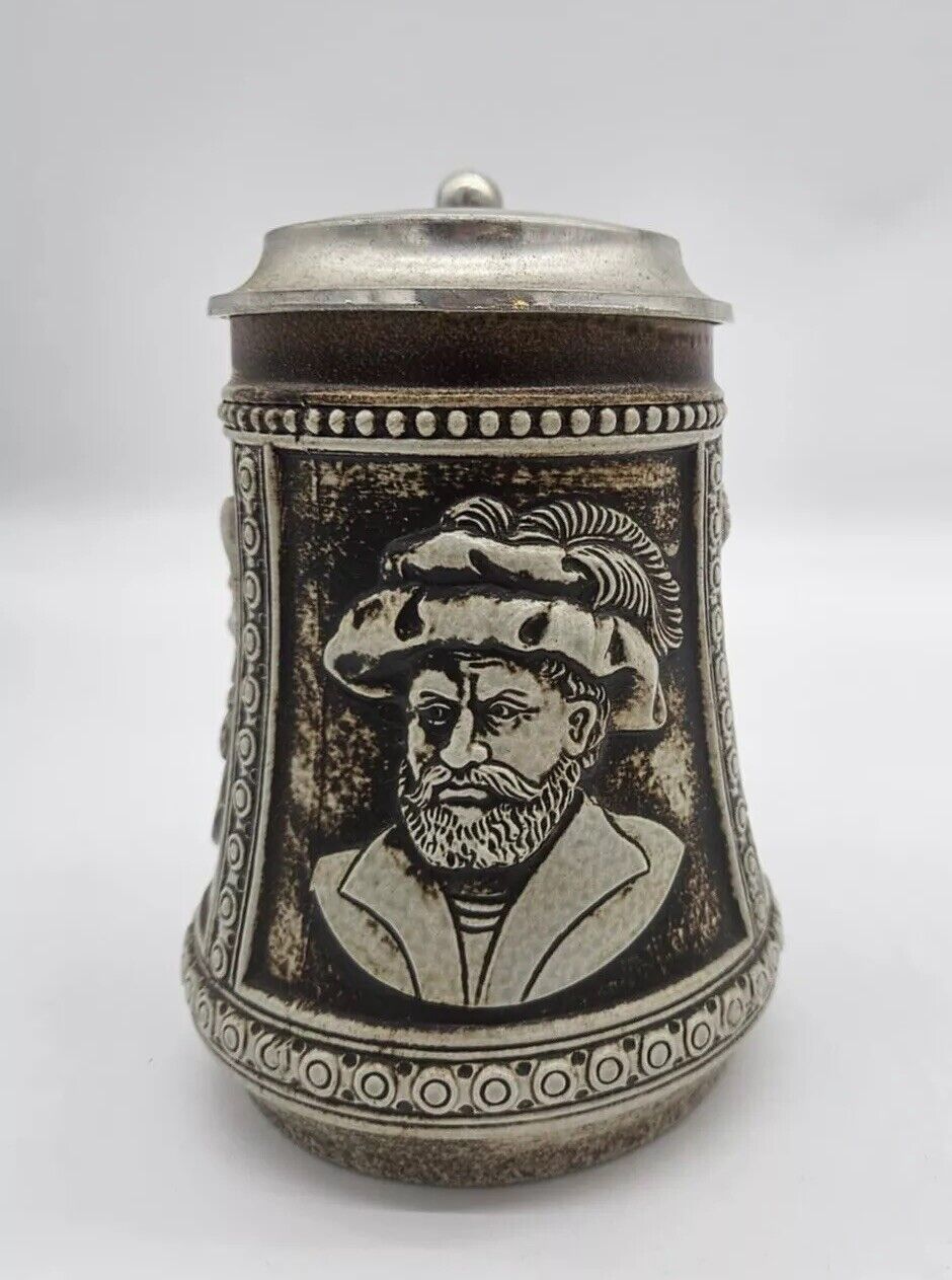 Gerz Bust Relief Beer Stein Lid Stoneware Made In West Germany Pint