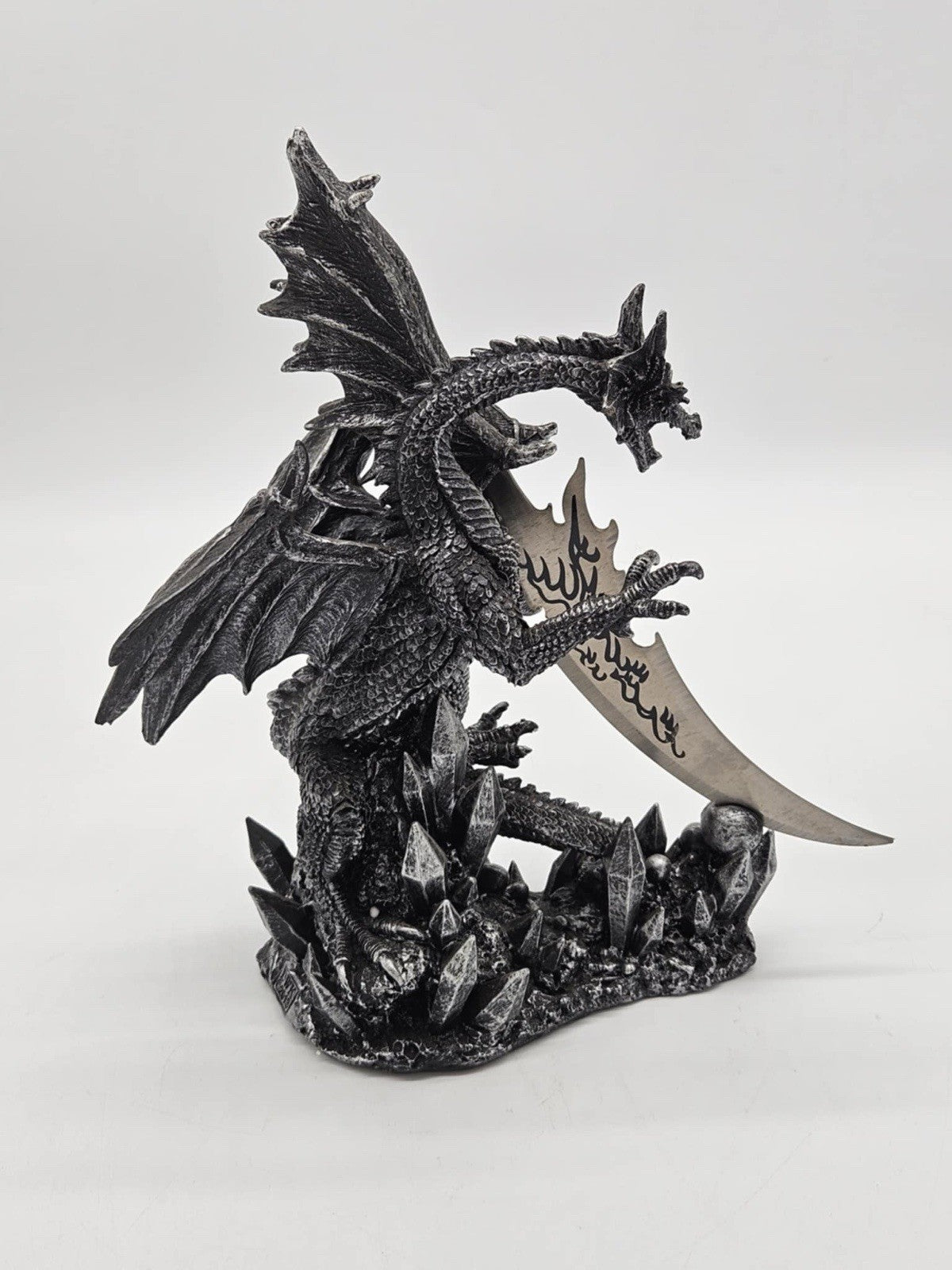 Large Dreamwork Fantasy Obsidian Dragon Statue With Fire Dagger Letter Opener