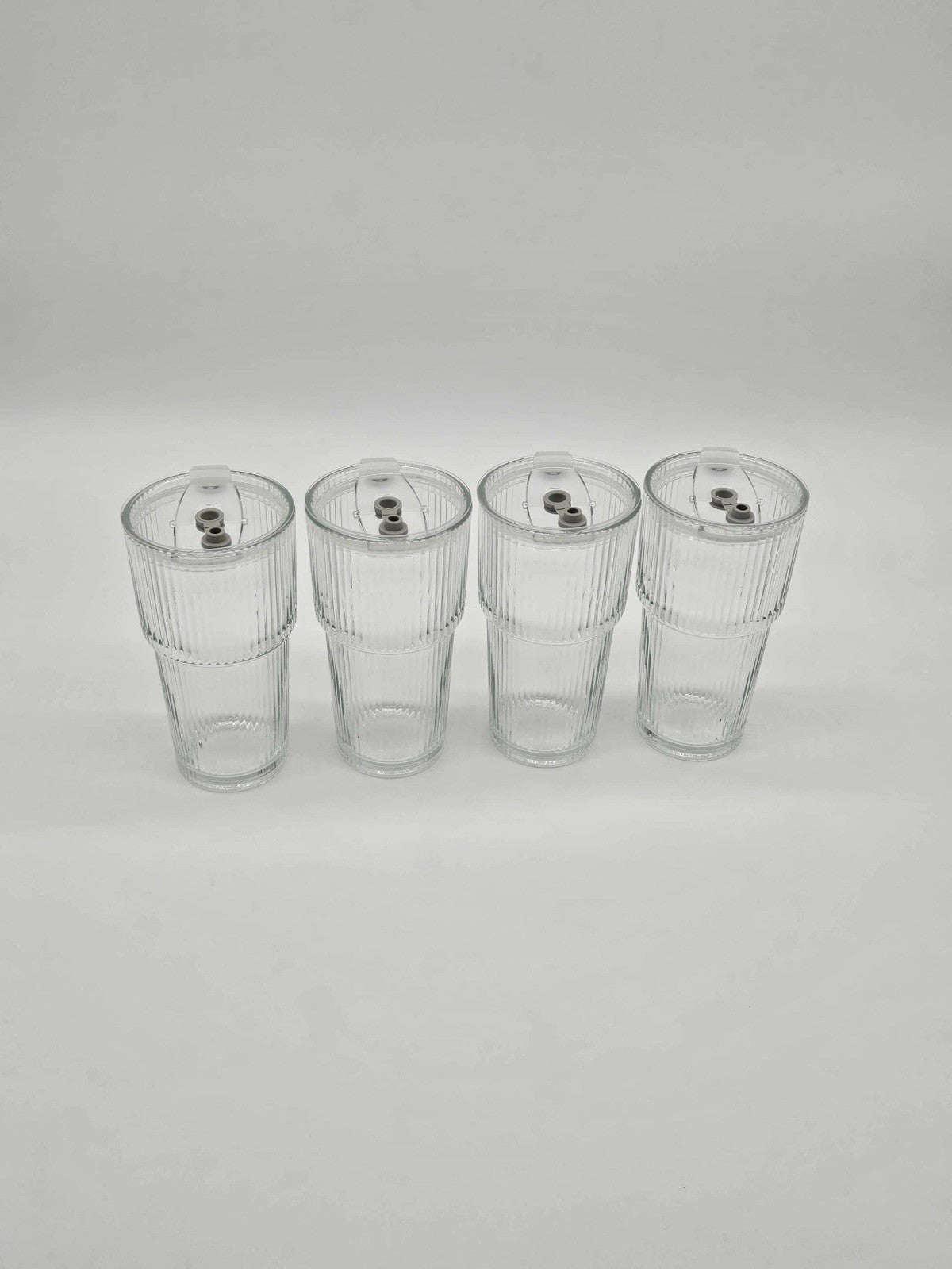 4 Pack 20oz Glass Cups with Lids, Vintage Ribbed Glassware