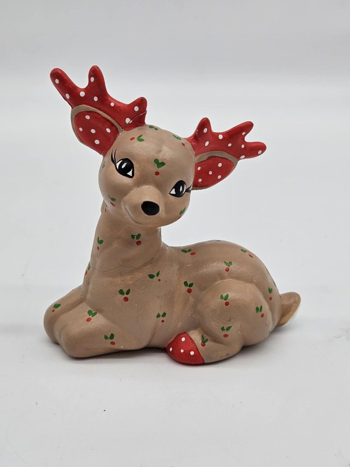 Vintage Kimple Mold Ceramic Shelf Laying Reindeer Quilted Look Hand Painted