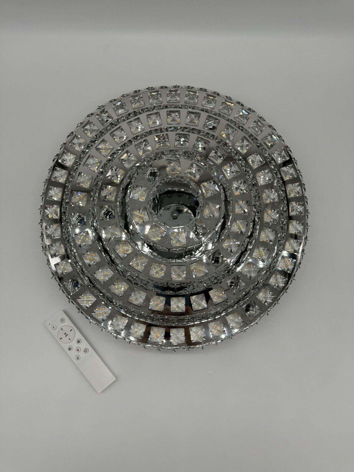 NIB 17.7" K9 Crystal Chandeliers LED Modern Chandelier 4 Round Stainless Steel