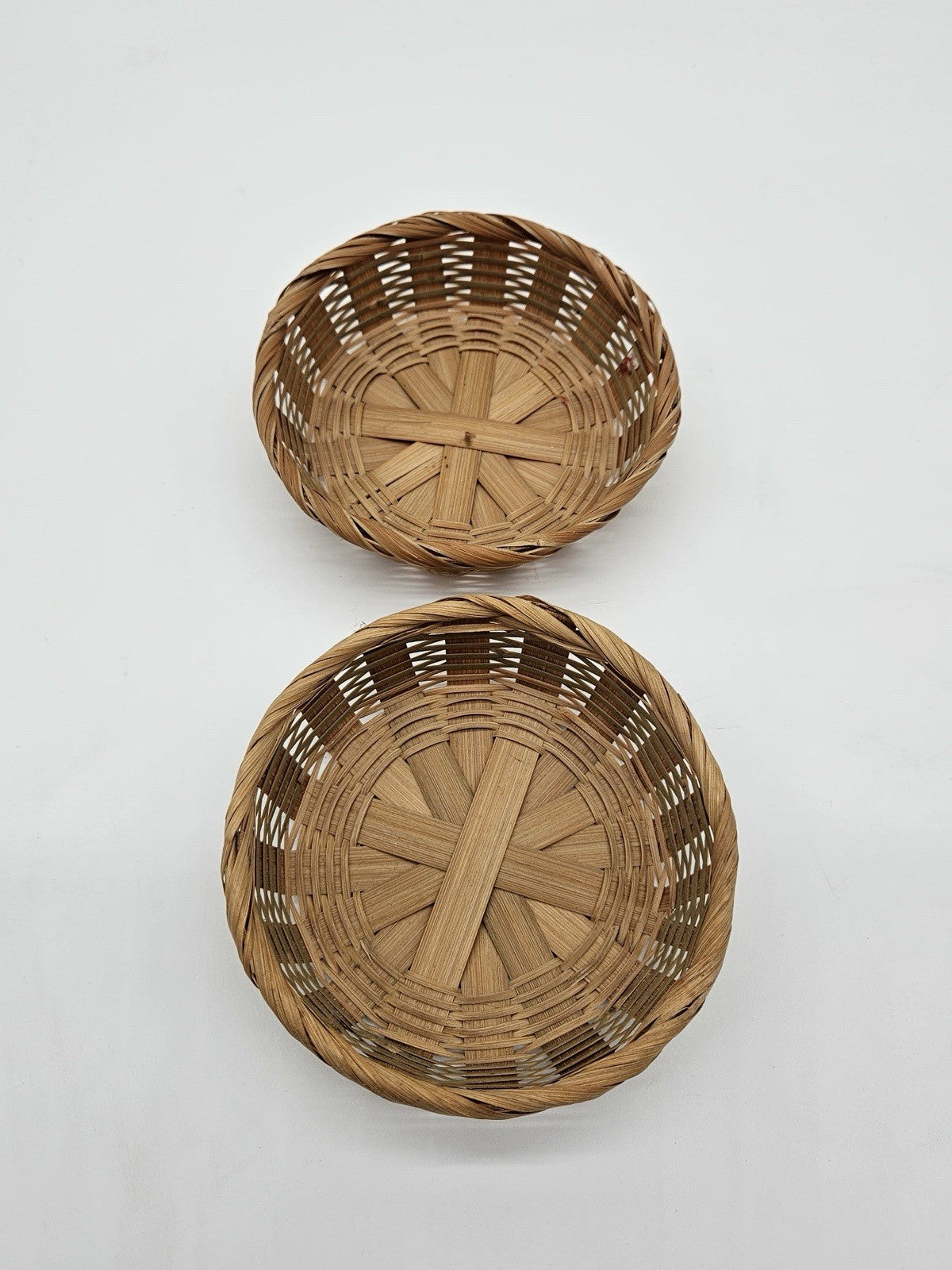 Lot Of 2 Vintage 80's Traditional Japanese Rice Bowl With Wicker Holder Basket