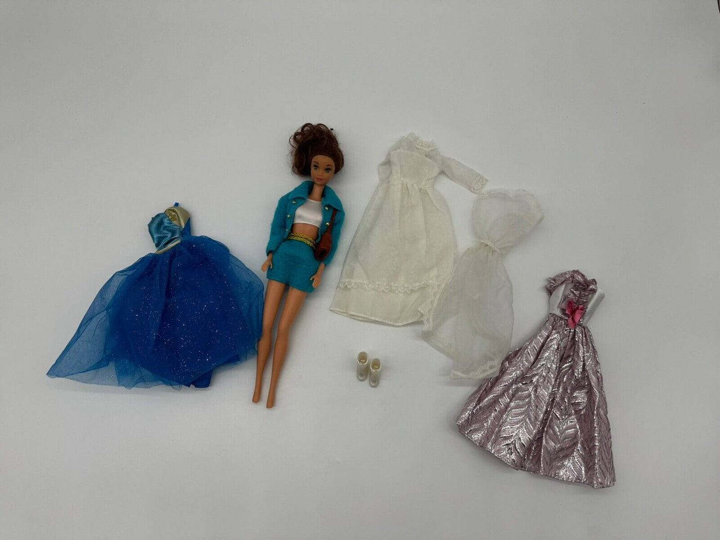 Barbie Fashion Avenue Turquoise Suit Gold Belt & Bag 1995 Mattel w/ XTRAS