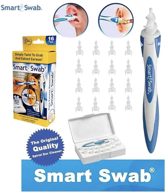 Smart Swab The Original Safe Spiral Ear Wax Remover Kit with 16 Replaceable Tips