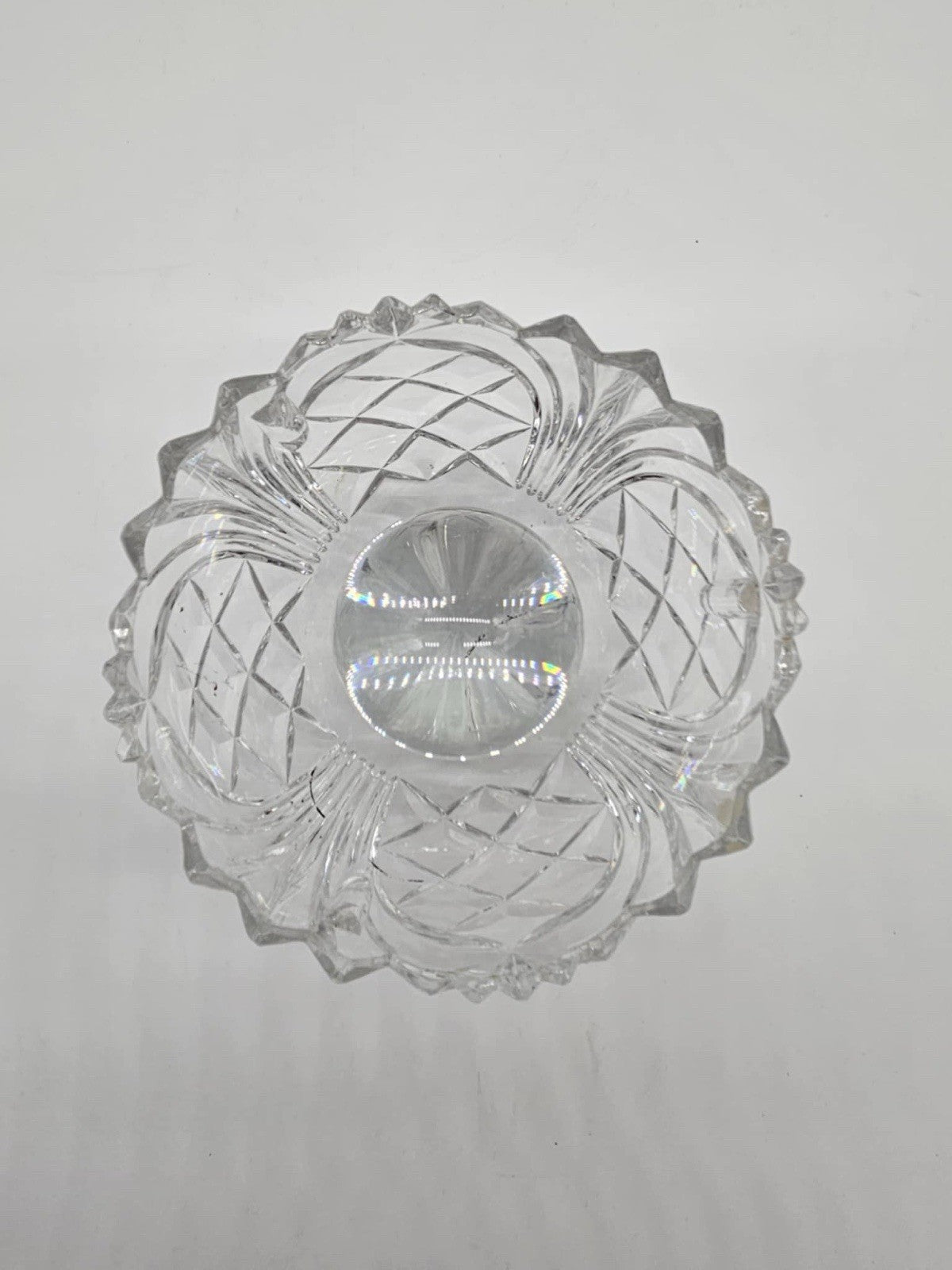Press Glass Bowl Saw Tooth Rim and Fan Pattern Heavy 8 3/4" Diameter