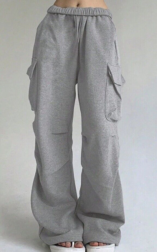 SHEIN EZwear Solid Grey Color Multi-Pocket Cargo Pants Sz M