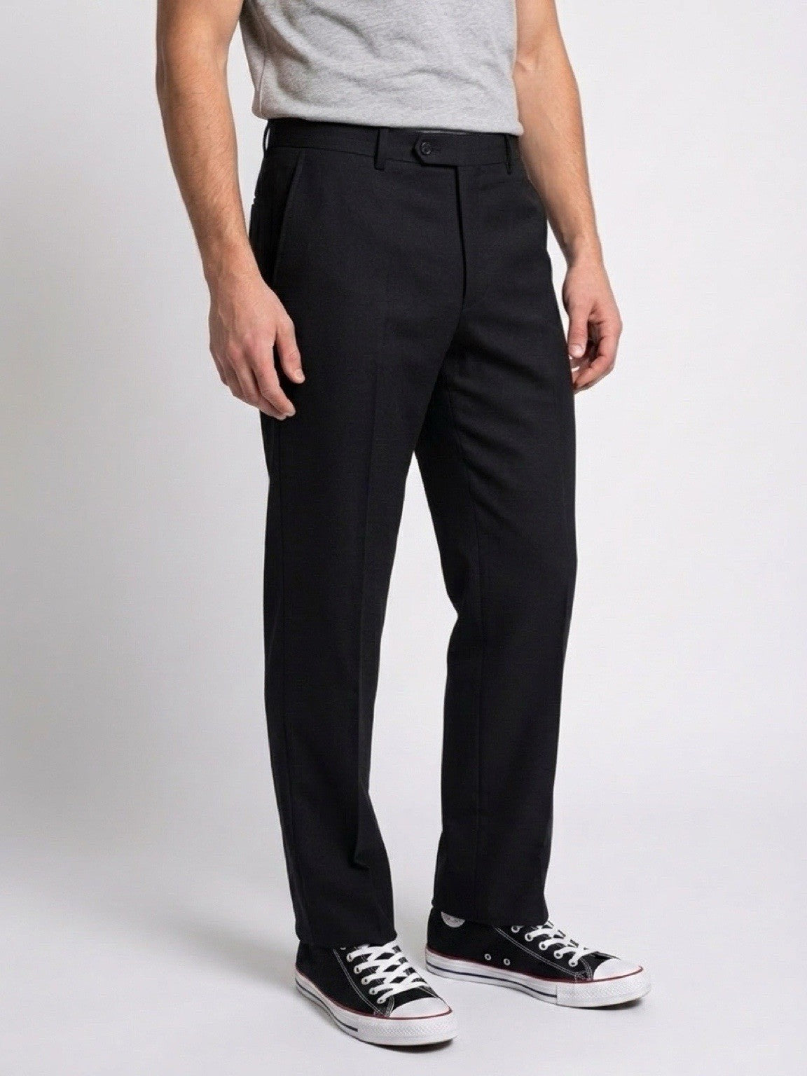 Vintage Black Polyester Dress Pants Slacks Mens 33 Flat Front