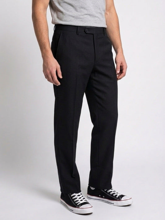 Vintage Black Polyester Dress Pants Slacks Mens 33 Flat Front