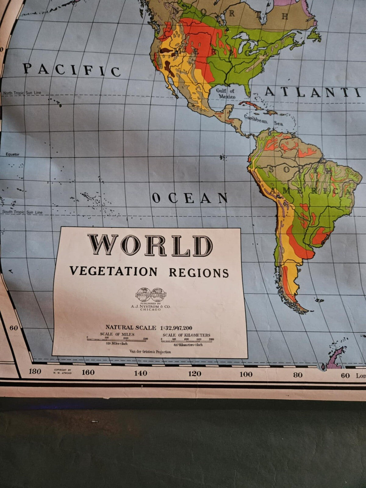 A.J. Nystrom & Co 60's Map Temperature & Vegetation World Map No.2 Pull Down 55"