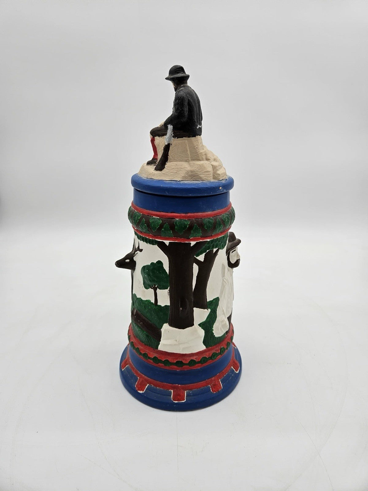 Vintage German Lidded Hunting Scene Beer Stein Deer & Hunter
