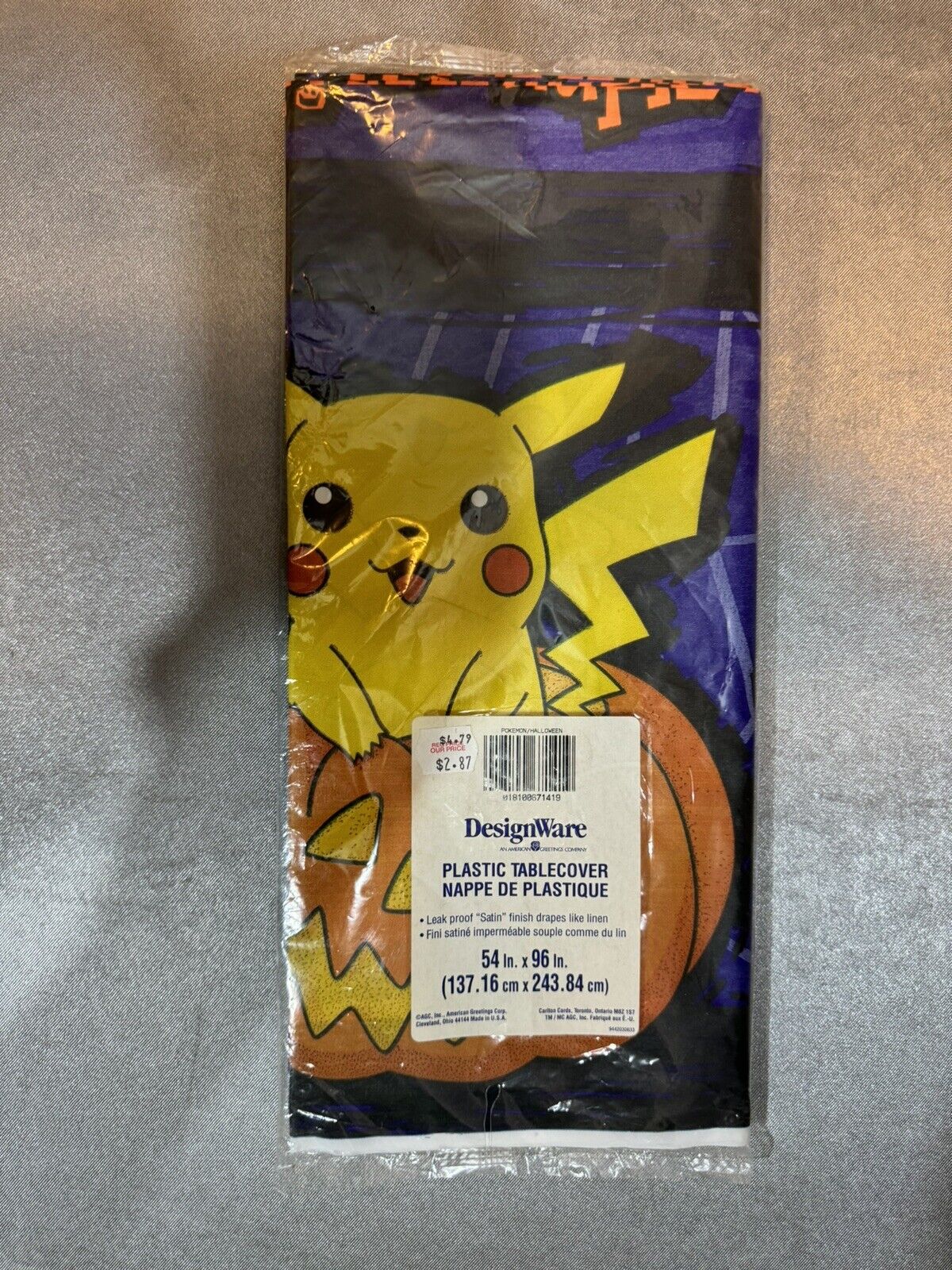 Vintage Pikachu Nintendo Pokemon Halloween Plastic Table Cloth Cover 54" x 96"