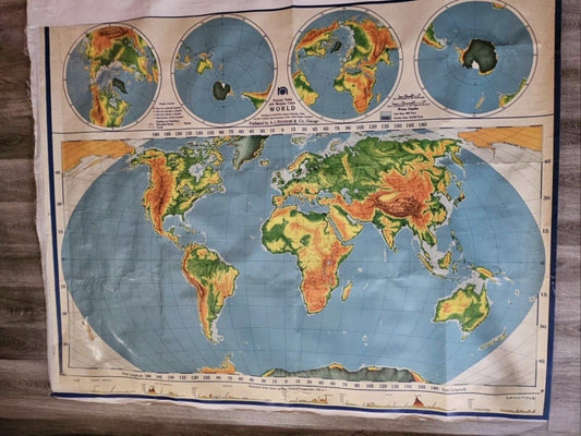 1960 A.J. Nystrom Pictorial Relief Map of the World with merging colors PR98
