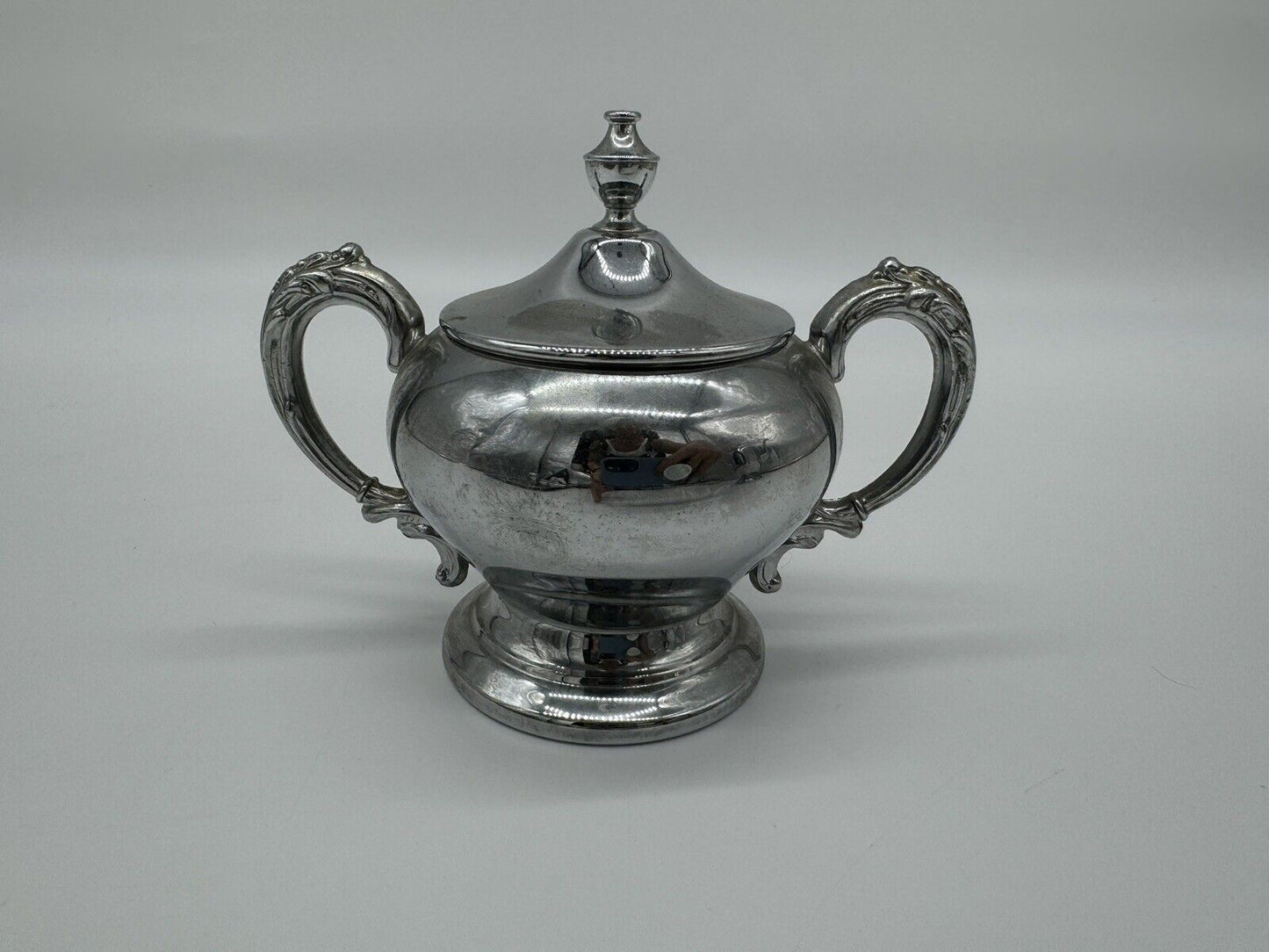 Vtg Danny Wilson Original Chrome Teapot, Creamer, Covered Sugar & Serving Tray