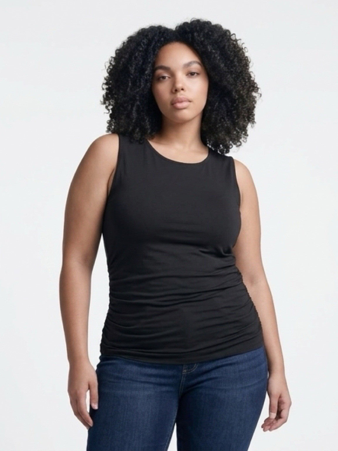 Zenana Women’s Black Ruched Sleeveless Tank Top XL Stretch