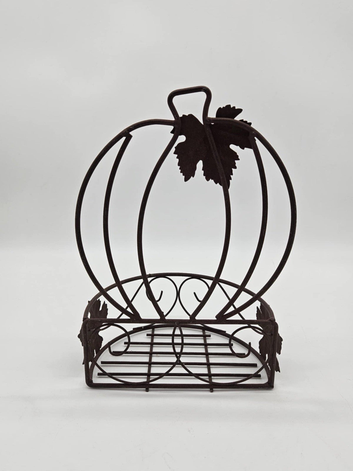 Heavy Metal/Iron Pumpkin Planter Wall Fall/Halloween Themed Home Decor W/Floral