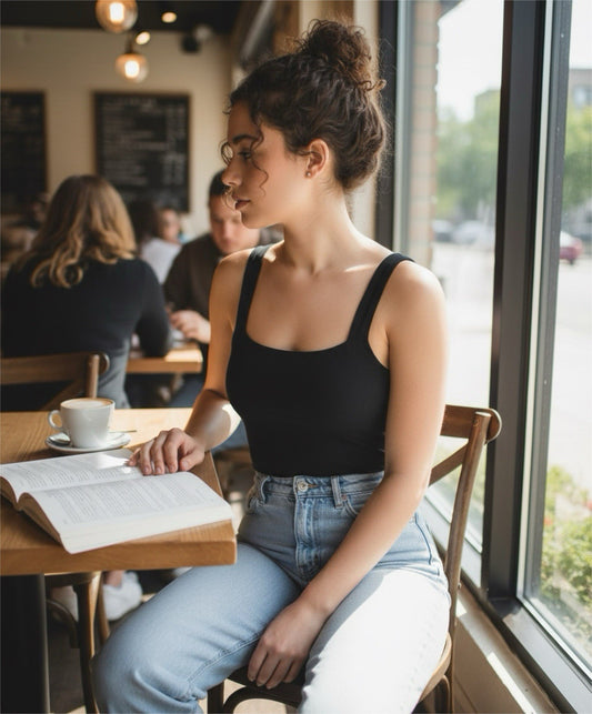 Black Sleeveless Tank Bodysuit Snap Crotch