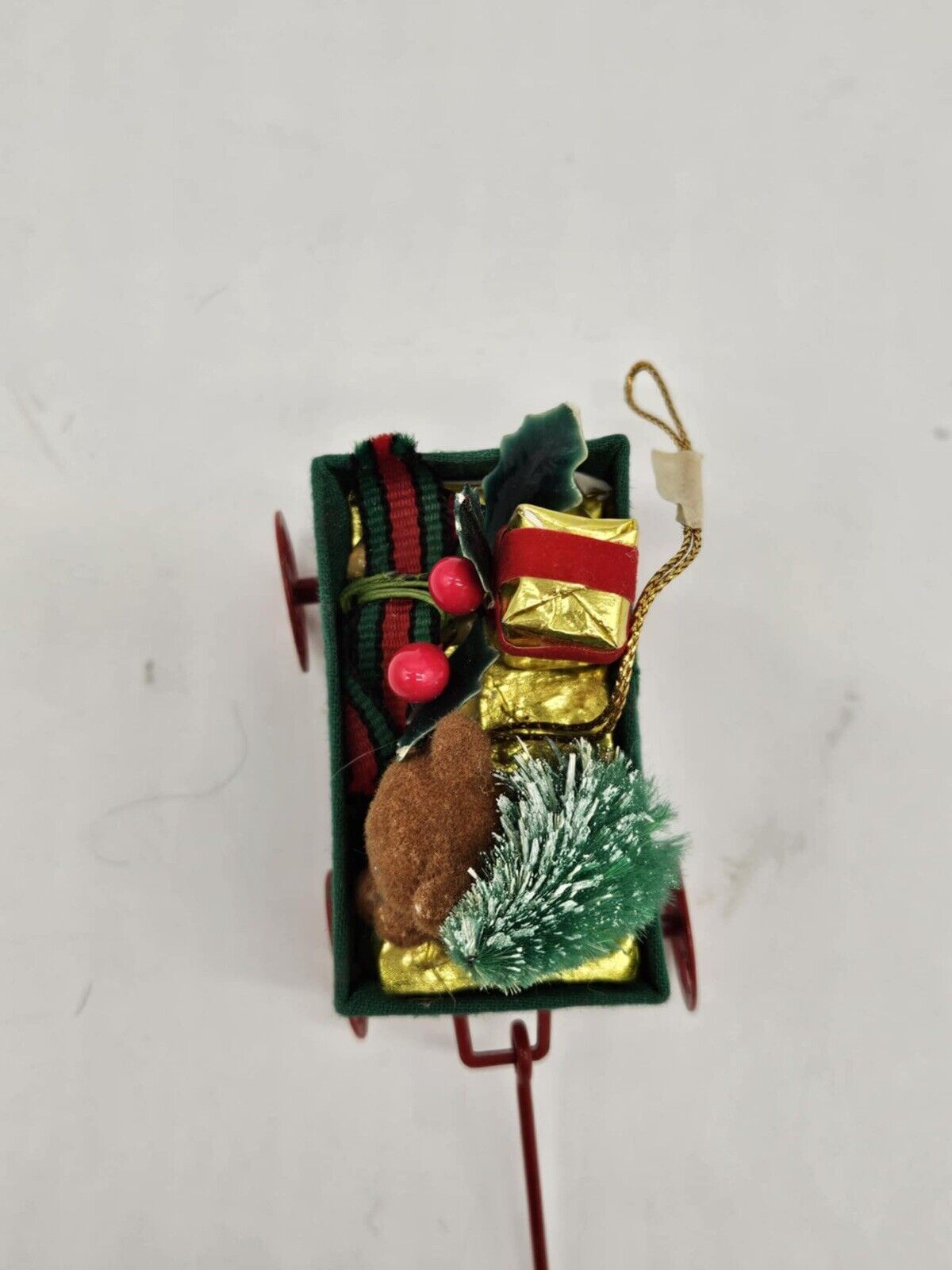 Vintage 1986 Applause Teddy Bear in a Wagon Christmas Miniatures Ornament