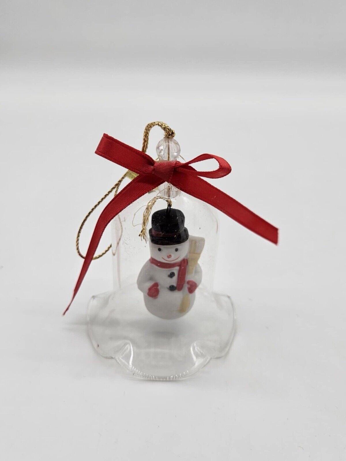 Vintage Crystal Bell Christmas Ornament Bisque Porcelain Lil Chimers Snowman