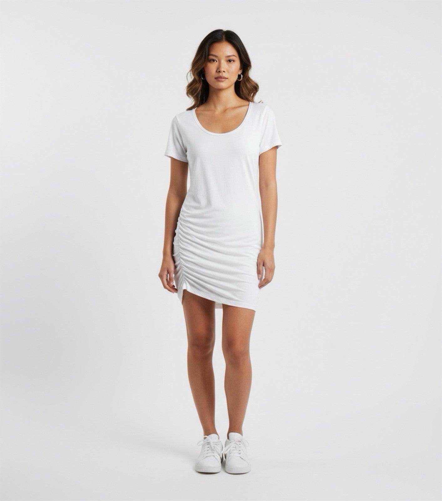 Alani White Ruched T Shirt Dress Short Sleeve Women’s Small