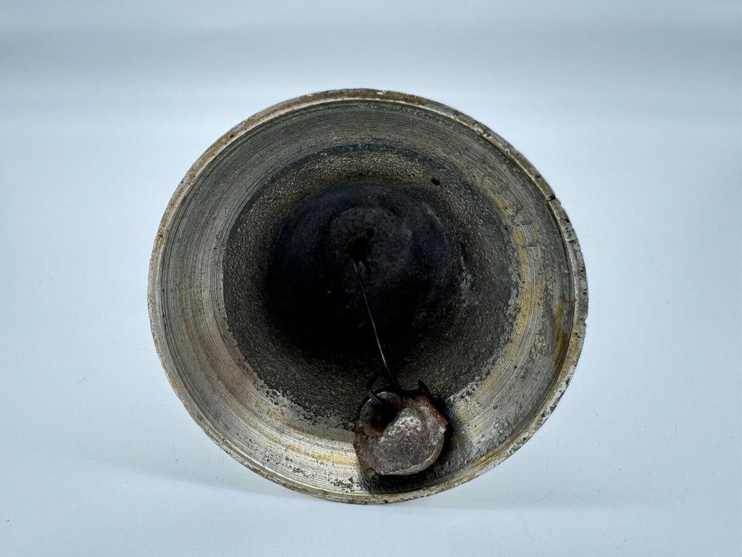 Vintage Candle Holder Bell Service Ringer Etched Metal Silver Patina 4" India