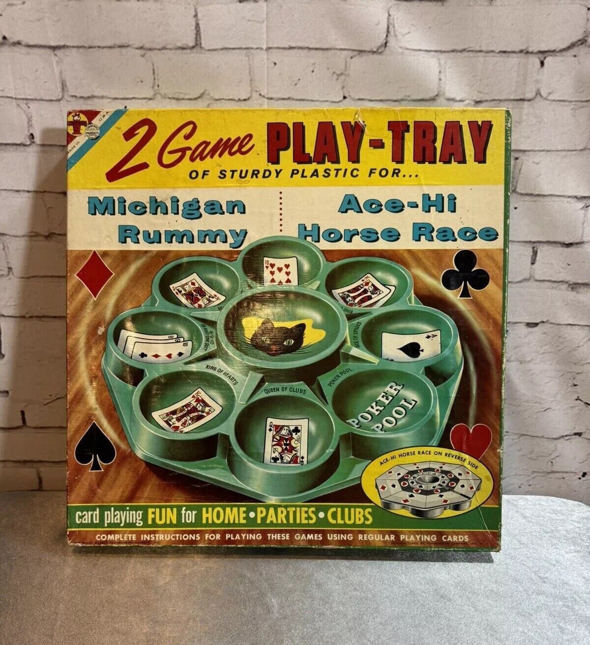 Vintage 1959 Transogram Michigan Rummy Ace Hi Horse Race Game Black Cat VGM