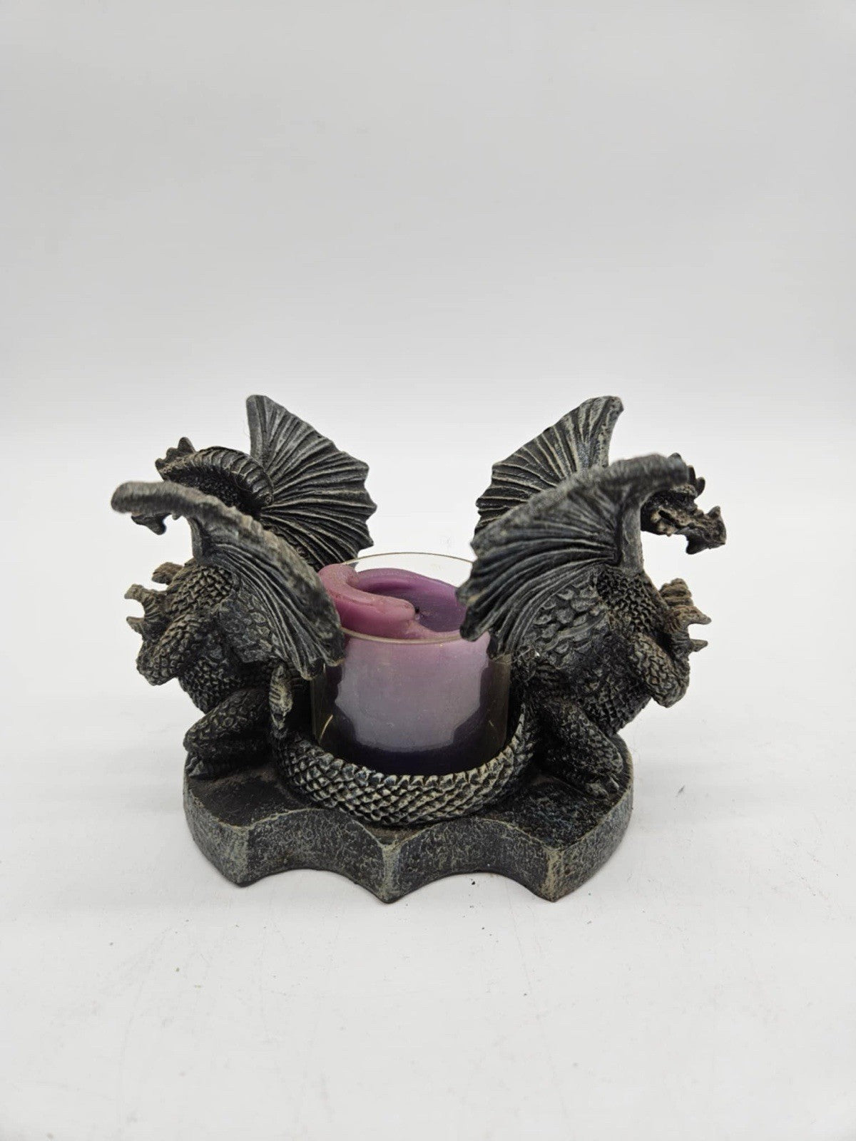 Medieval Dual Winged Dragon Votive Candle Incense Holder Resin