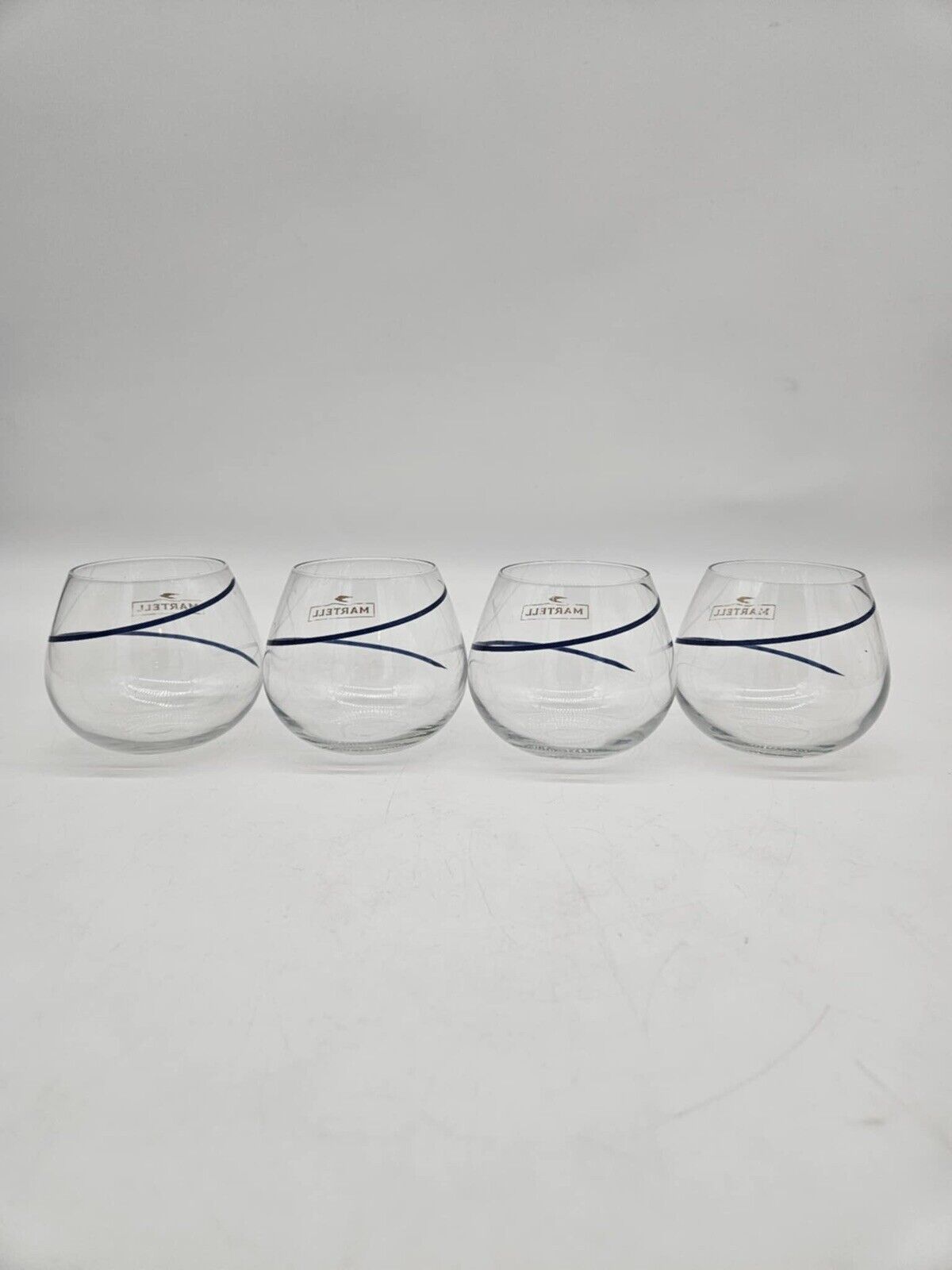 Set of 4 MARTELL COGNAC Crystal GLASSES Balloon SNIFTER Roly Poly Cordon Bleu