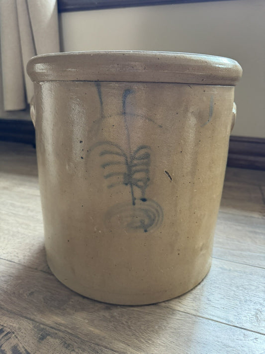 Primitive Antique Bee Sting Salt Glaze Stoneware Crock Cobalt Blue 4 Gal Handles