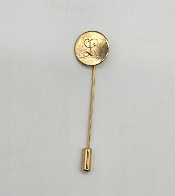 Stick Lapel Gold Tone Vintage Monogram Initial “L” Hat Pin Accessory Men Round