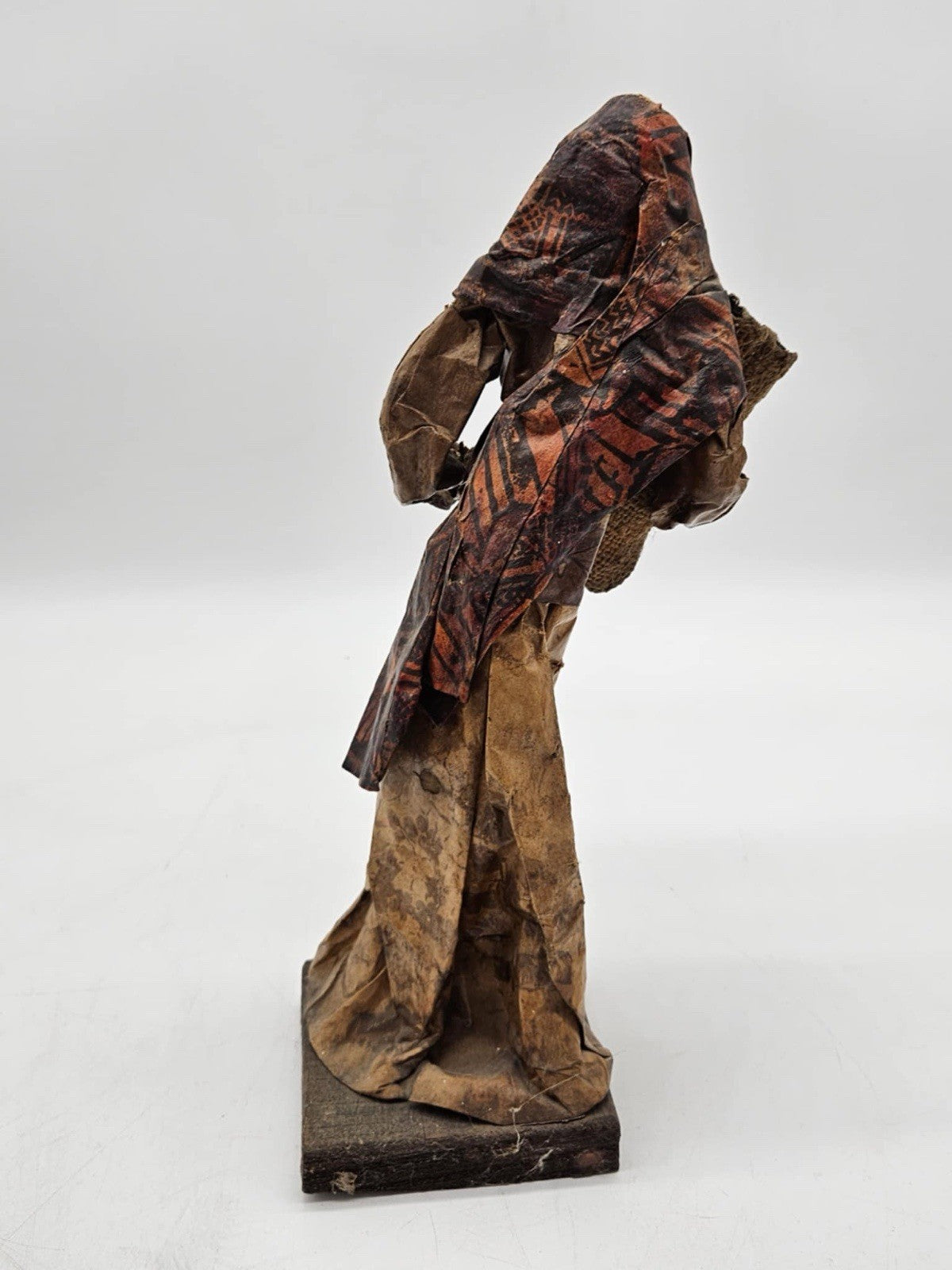 Vintage Mexican folk art paper Mache Old Woman Holding Burlap Sack