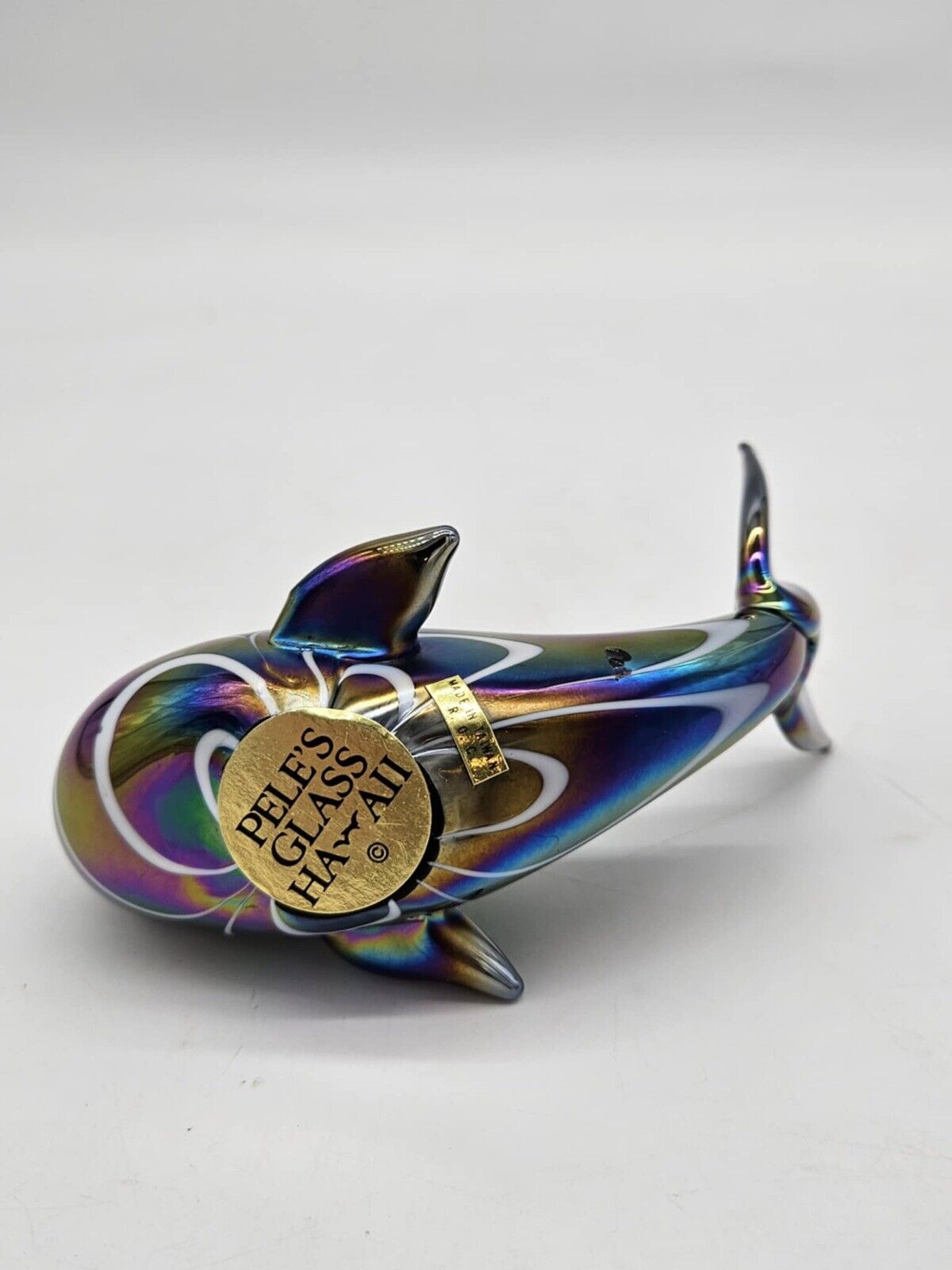 Vintage Iridescent Art Studio Glass Whale Paperweight by Pele's of Hawaii