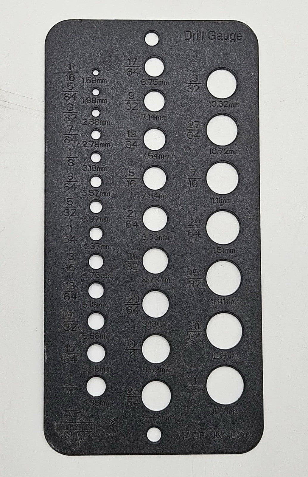 Handyman Club of America Plastic Drill Gauge 1/16" to 1/2" (1.59mm - 12.7mm) USA