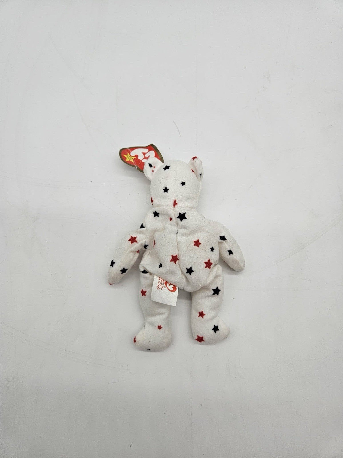 RARE  Glory the Mini Bear Beanie Baby Plush TY White With Red And Blue Stars