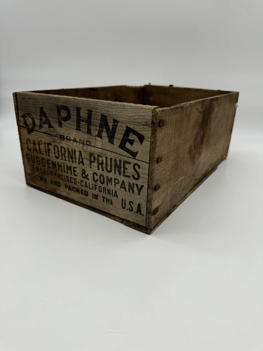 Vintage Daphne Brand California Prunes Wood Box Crate Guggenhime & Company