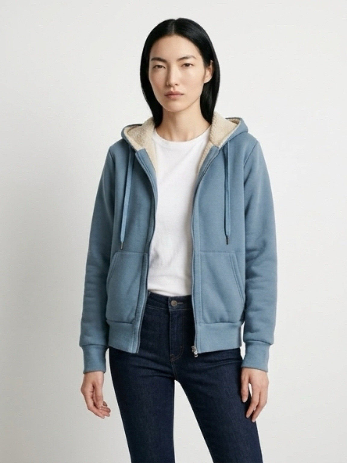 YeoKou Women’s Sherpa Lined Zip Hoodie Blue Size M